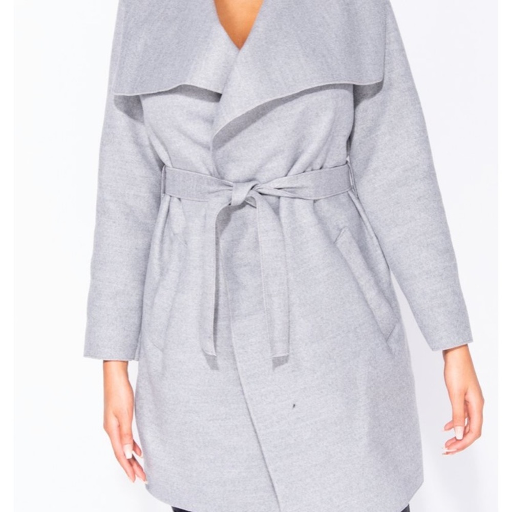 Grey Belted Waterfall Coat - Picture 3 of 7